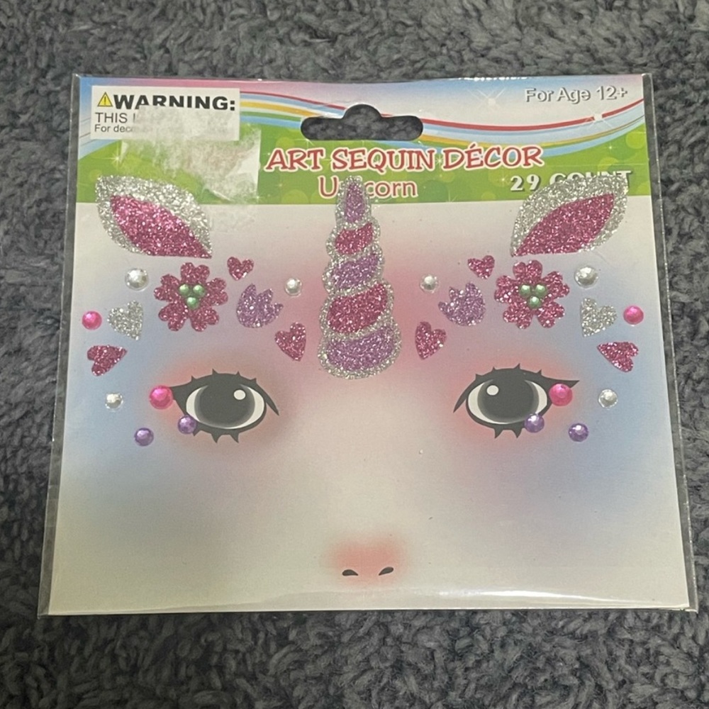 NWT unicorn sequin glitter face sticker
